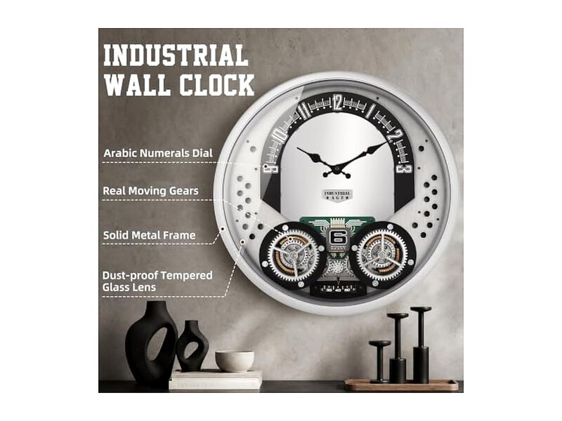Real Moving Gear Farmhouse Industrial Wall Clock 18 Inch Metal Living Room Decor image number 3