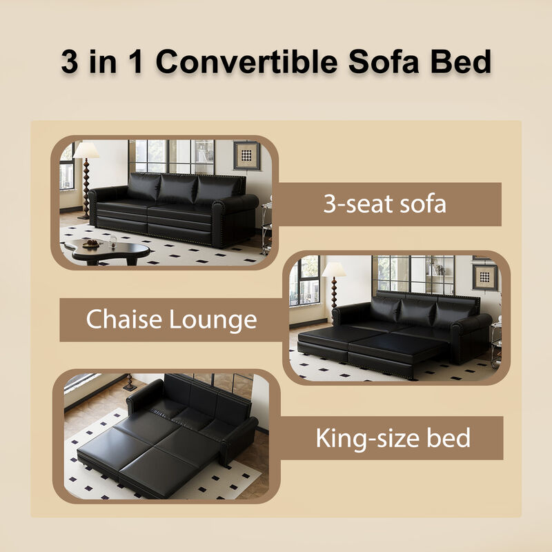 Merax 3-in-1 Faux Leather Convertible Sleeper Sofa