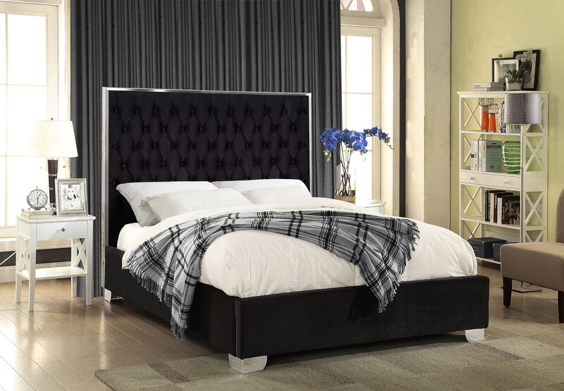Meridian Furniture Lexi Black Velvet Queen Bed