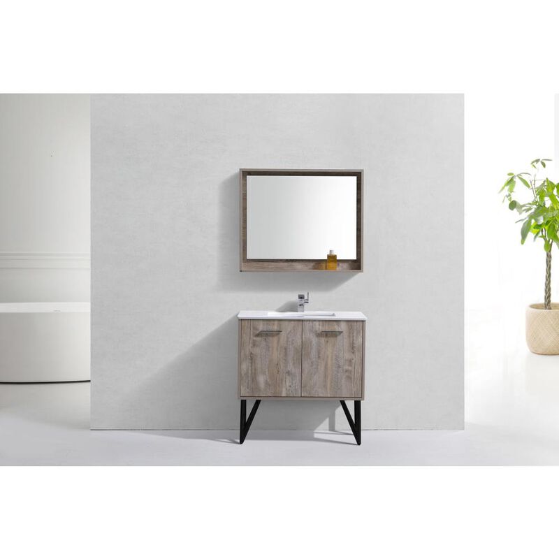 Kubebath Bosco 36 Modern Bathroom Vanity w/ Quartz Countertop and Matching Mirror