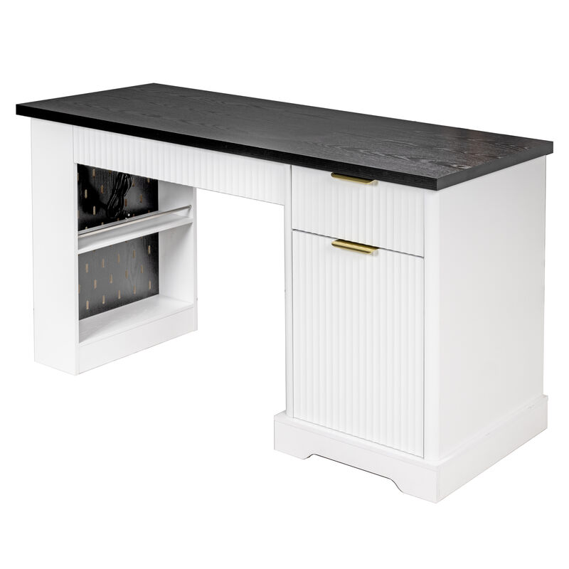 Merax Fluted Home Office Desk - Built-In Charging Station & Versatile Storage image number 0