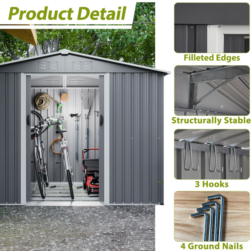 8x6 FT Outdoor Tool Storage Shed with Metal Foundation & Lockable Doors image number 4