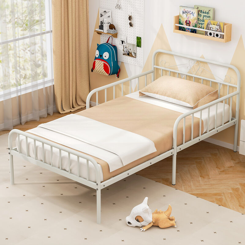 Bed Frame with Headboard and Safety Side Guardrails