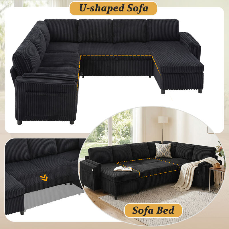 111" U-Shaped Convertible Sectional Sofa Bed image number 8