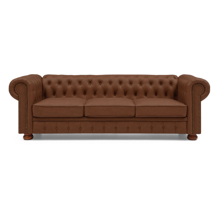Classic Chesterfield Sofa Brown Faux Leather