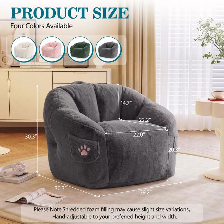 Vipbear Bean Bag Chair for Adults,Faux Fur Memory Foam Bean Bag Couch Sofa High Back, Reading Chair
