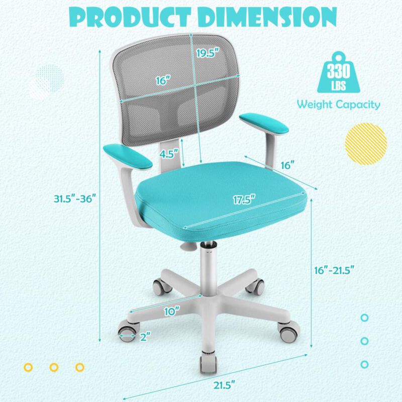 Hivvago Adjustable Desk Chair with 5 Rolling Universal Casters for Kids