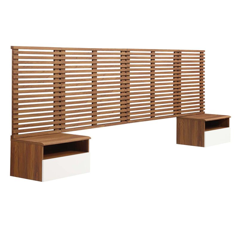 Modway - Render Wall Mount King Headboard and Modern Nightstands Walnut image number 0