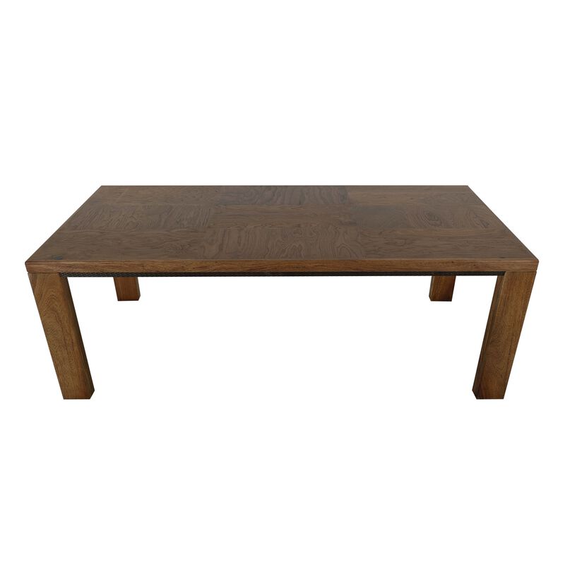 Ally Dining Table, Textured Apron, Walnut Brown Parota Wood 87 Inch - Benzara