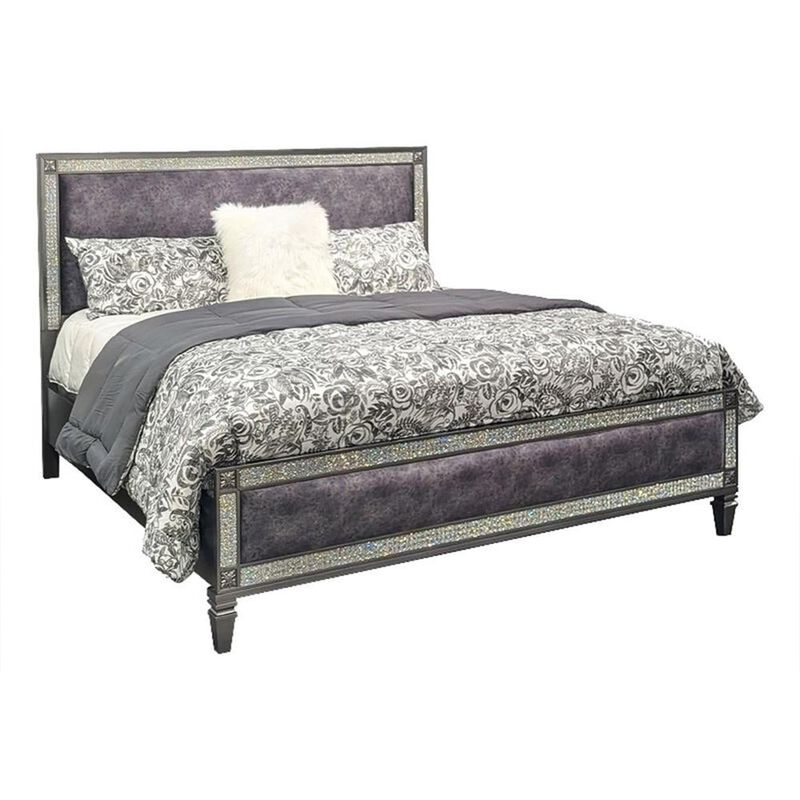 Full Bedroom Set, Gray and Nickel, 2 Piece Set with Nightstand image number 3