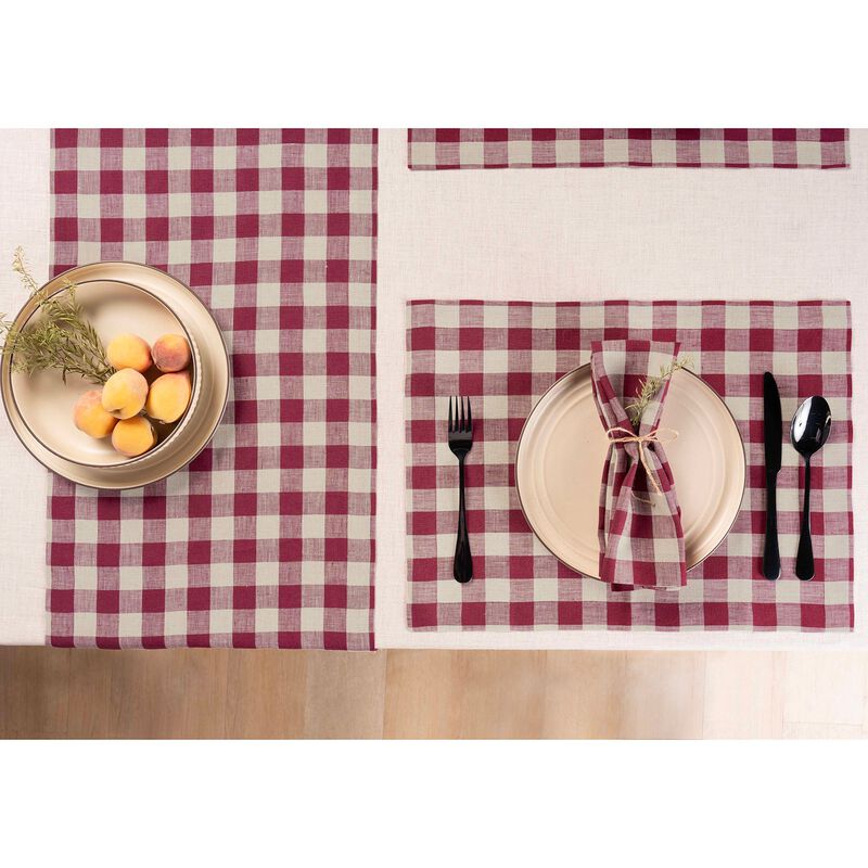 Solino Home 100% Pure Linen Placemats 14 x 19 Inch Set of 4 - Morgan Check