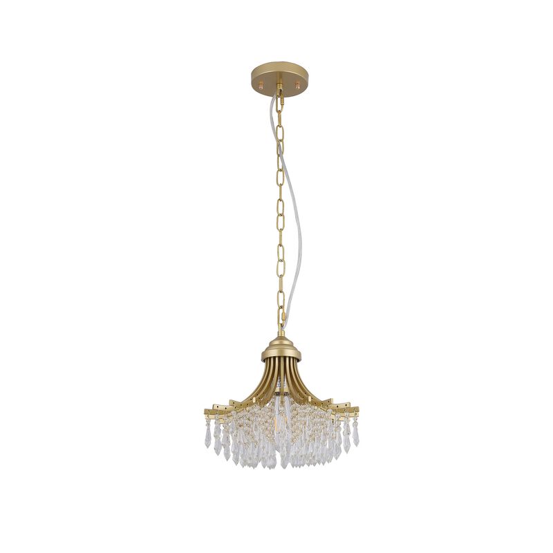 Accent Chandelier, Classic Crystal Inspired Cascade Gold Metal 12 Inch - Benzara