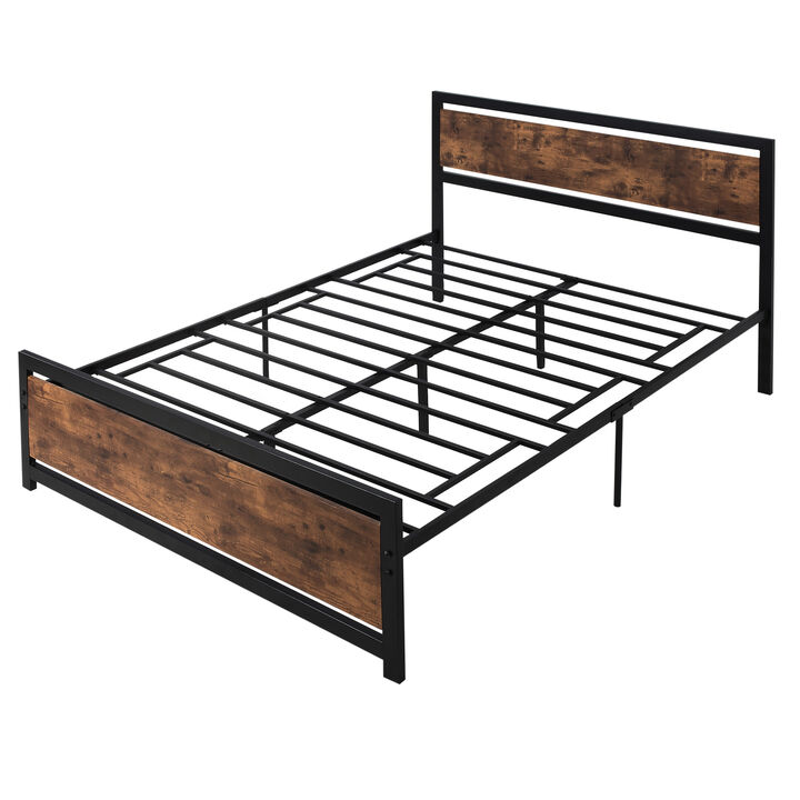 HOMCOM Queen Bed Frame with Headboard & Footboard, Strong Metal Slat Support Bed Frame w/ Underbed Storage Space, No Box Spring Needed, 63''x82''x40.5''