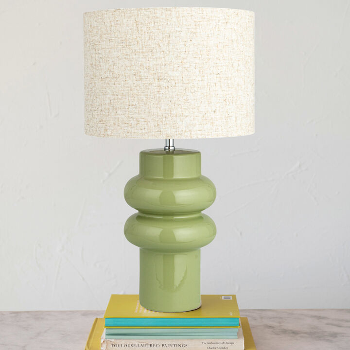 Stoneware Table Lamp with Linen Shade, Green