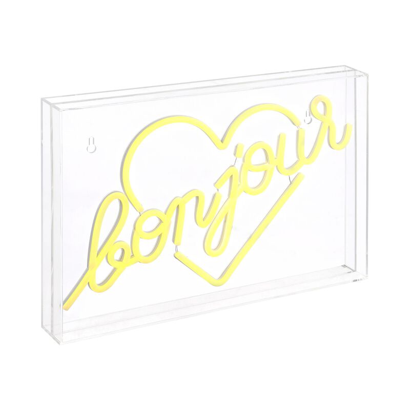 Bonjour Heart 15" X 10.3" Contemporary Glam Acrylic Box USB Operated LED Neon Light