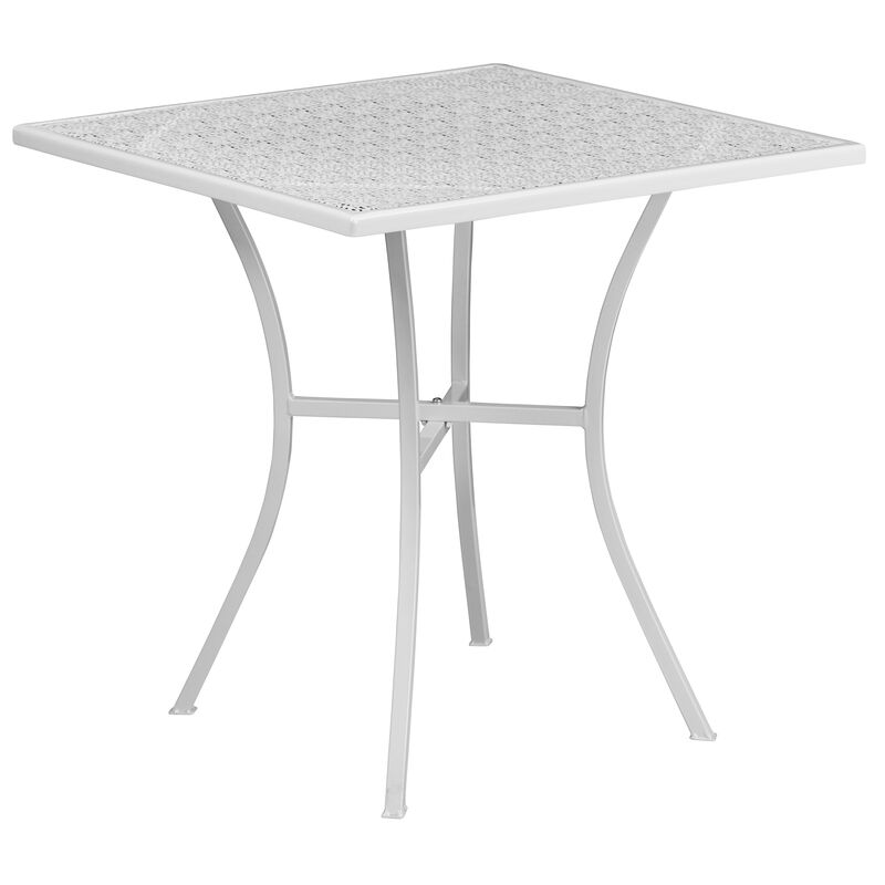Flash Furniture Oia Commercial Grade 28" Square White Indoor-Outdoor Steel Patio Table Set with 4 Round Back Chairs