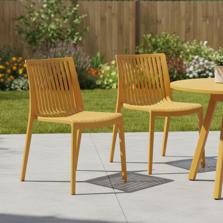 HomeRoots Set of Two Gold Heavy Duty Plastic Outdoor Stacking Accent Chairs