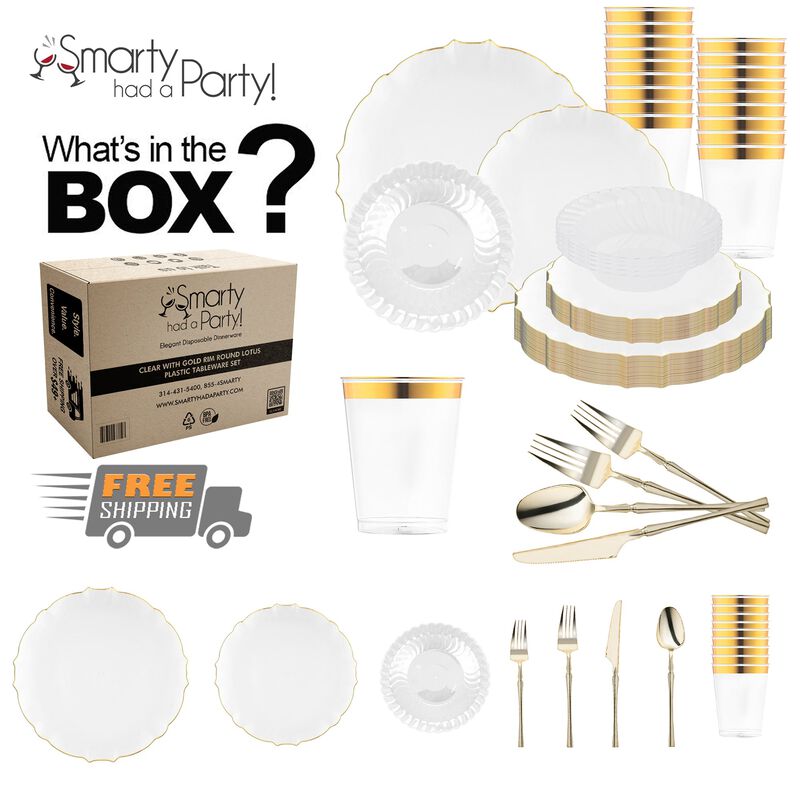 Clear with Gold Rim Round Lotus Plastic Tableware Set (120 Sets) image number 2