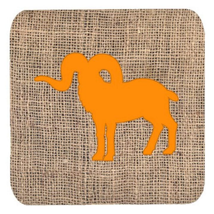 Caroline's Treasures BB1007-BL-OR-FC Sheep Burlap and Orange Foam Coasters (Set of 4), 3.5 H x 3.5 W, Multicolor