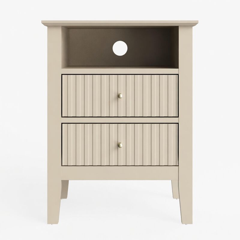 18" Assembled Fluted Nightstand Set of 2 2-Drawer Gold Knobs image number 0