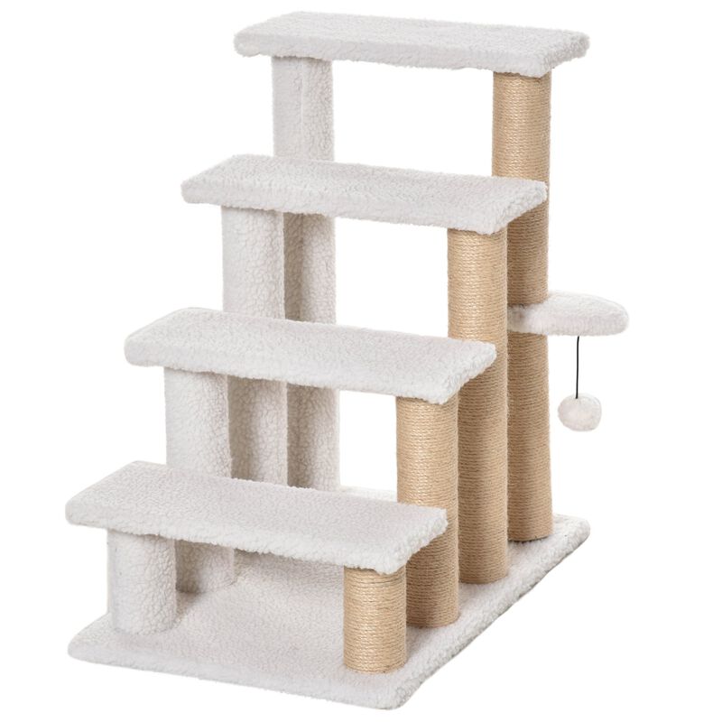 White Pet Climber: 4-Level Carpeted Cat Stairs with Scratching Posts image number 0