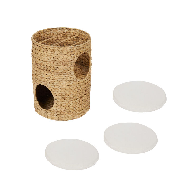 Neith 3-Tier Woven Water Hyacinth Cat Tower with Washable Cushions, Tan/Cream image number 2