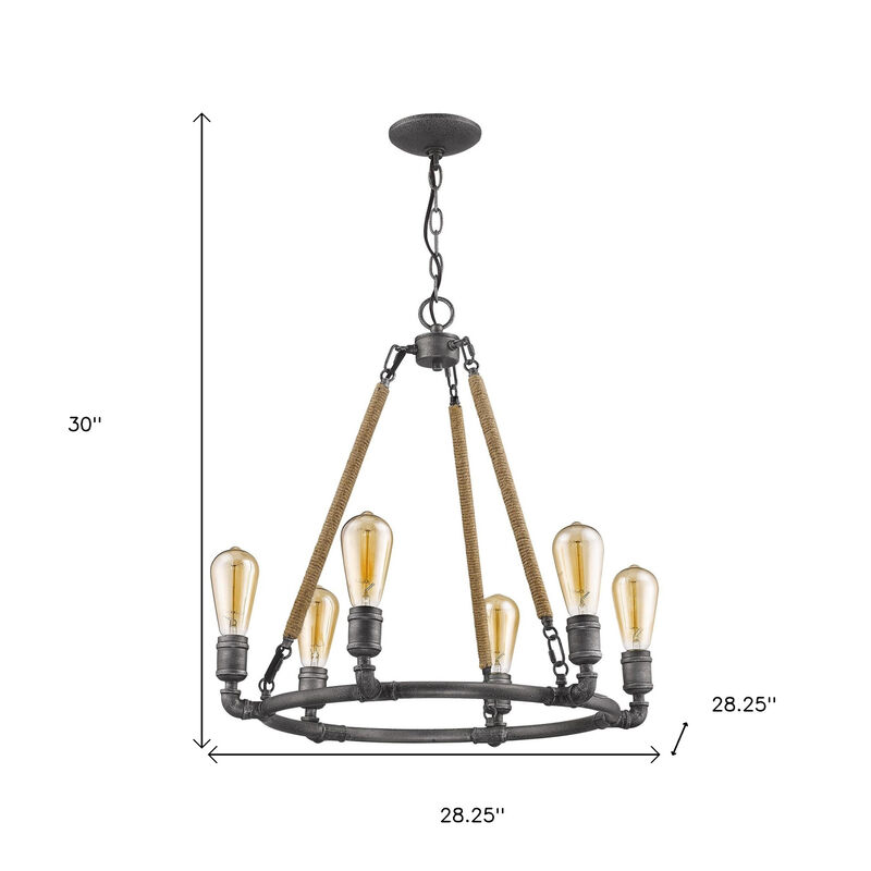 Hivvago Brown and Black Candle Style Six Light Metal Dimmable Chandelier