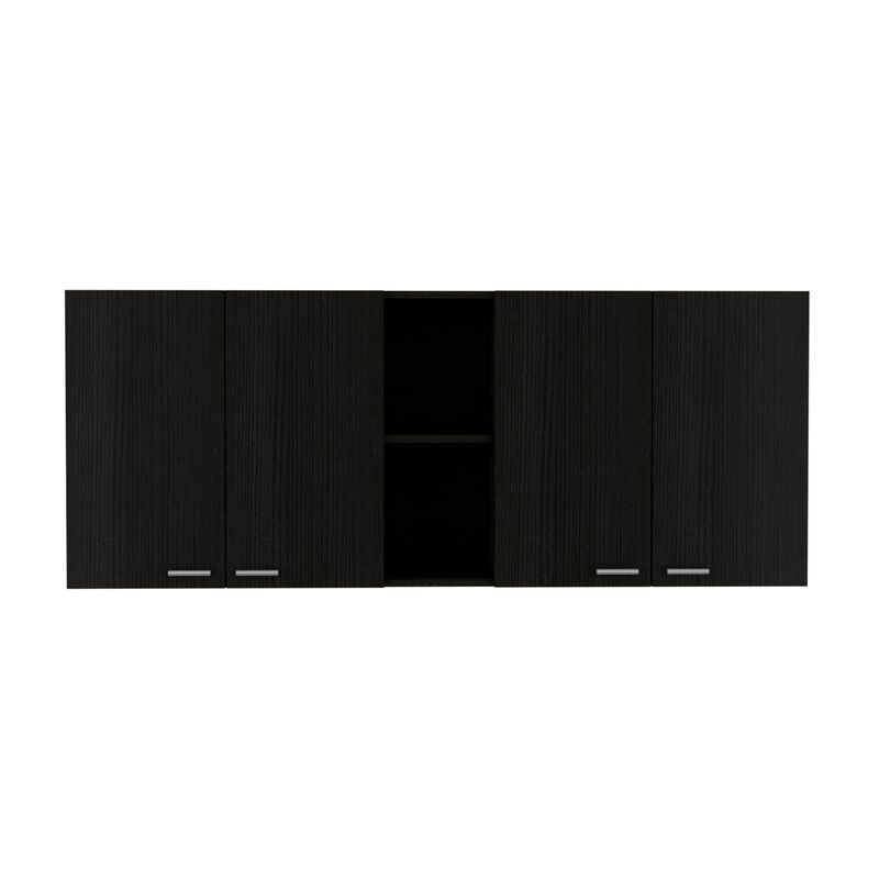 Portofino 150 Wall Cabinet,  Double Door, Two External Shelves, Two Interior Shelves -Black