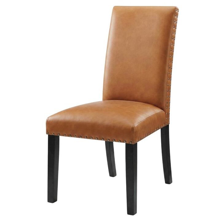 Faux Leather Upholstered Dining Chair with Thick Cushioned Seat, Tan