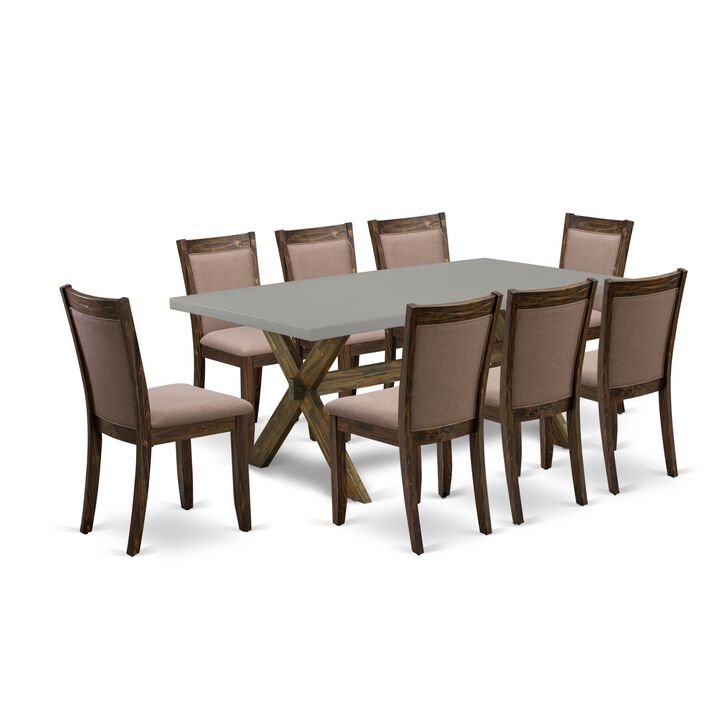East West Furniture X797MZ748-9 9Pc Dining Room Set - Rectangular Table and 8 Parson Chairs - Multi-Color Color
