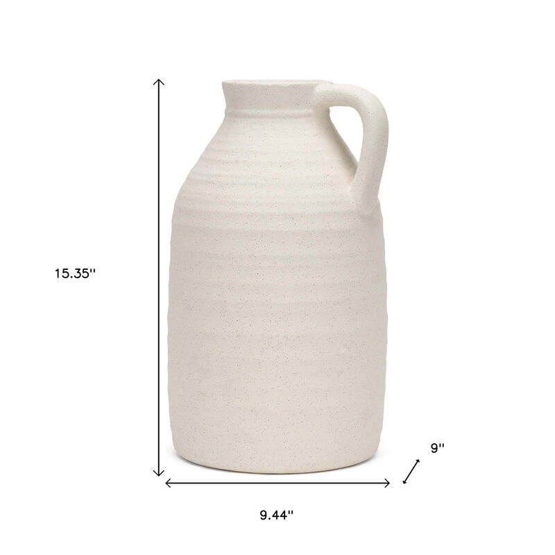 HomeRoots 15" Off White Ceramic Jug Table Vase image number 3
