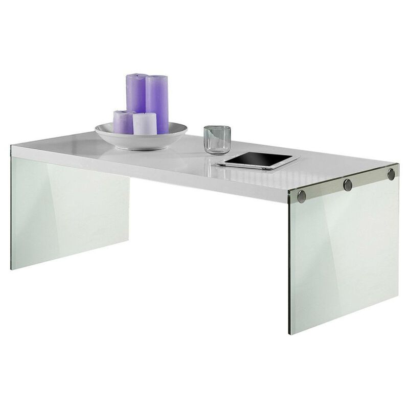 Hivvago White Modern Rectangular Coffee Table with Tempered Glass Legs
