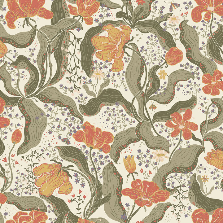 Bodri Dark Green Tulip Garden Wallpaper