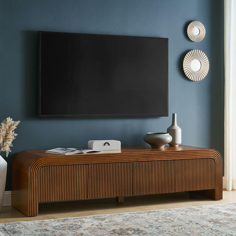 Modway Waterflute 68 Inch Modern Fluted TV Stand in Walnut &ndash; Low-Profile Entertainment Console with Adjustable Shelves &ndash; Wood Media Cabinet with Cable Management for Living Room image number 3