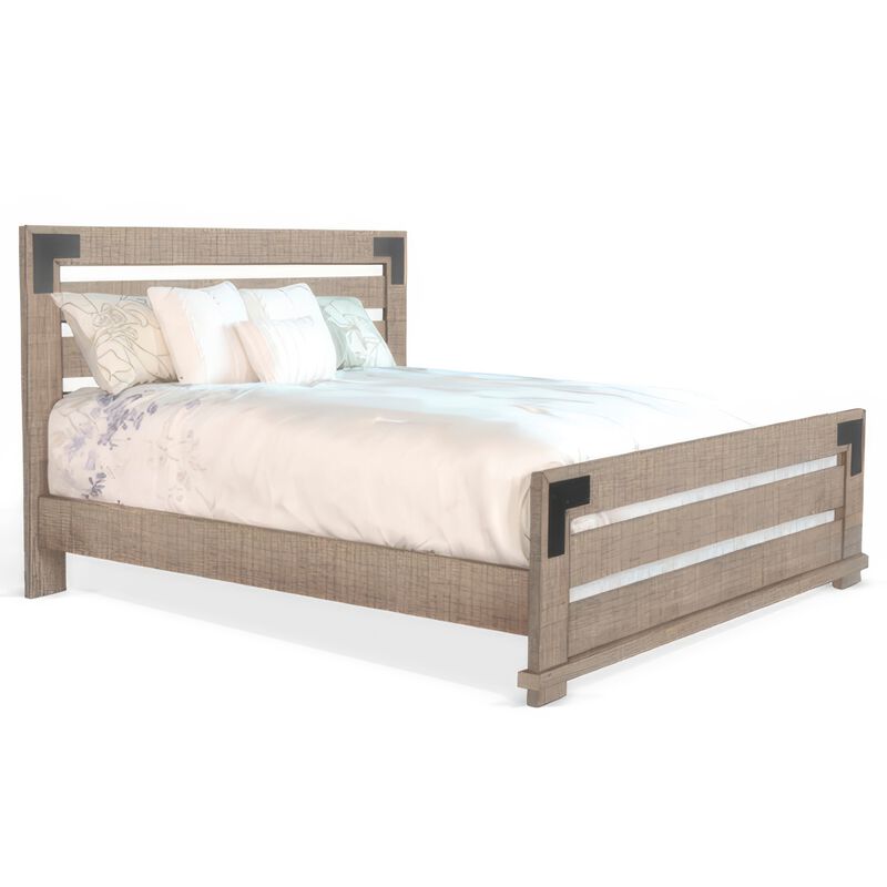 Desy King Size Platform Bed, Slatted Headboard, Farmhouse Light Brown - Benzara