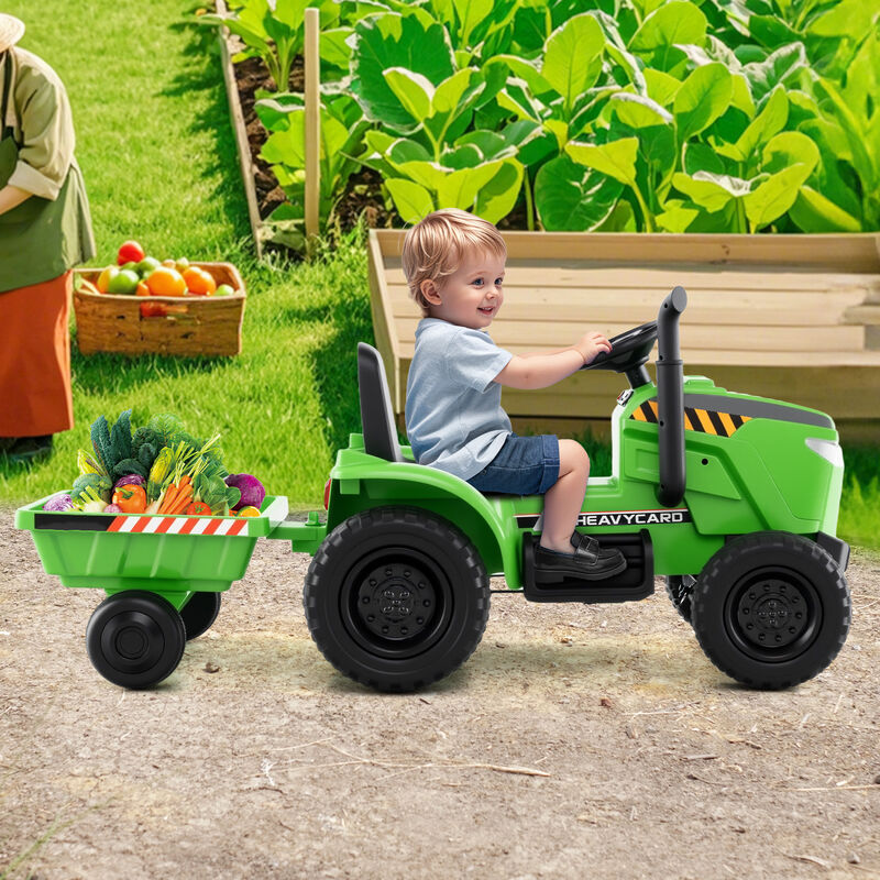 12V Electric Kids Ride-On Tractor with Trailer and 3-Gear Driving System image number 1
