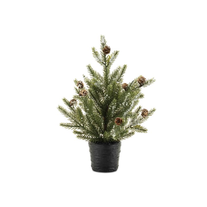 Set of 2 Potted Mini Pine Trees for Holiday Tabletop, Mantel, or Entryway Display