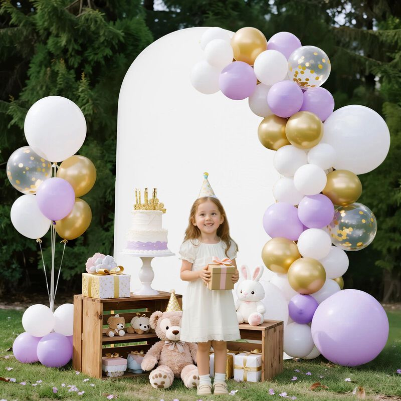 Gold Metal Arch Backdrop Stand with Cover for Wedding and Party Decorations image number 1