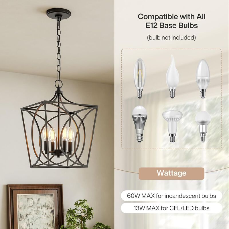 Gold Four-Light Geometric Cage Pendant Light, Farmhouse Chandelier image number 7