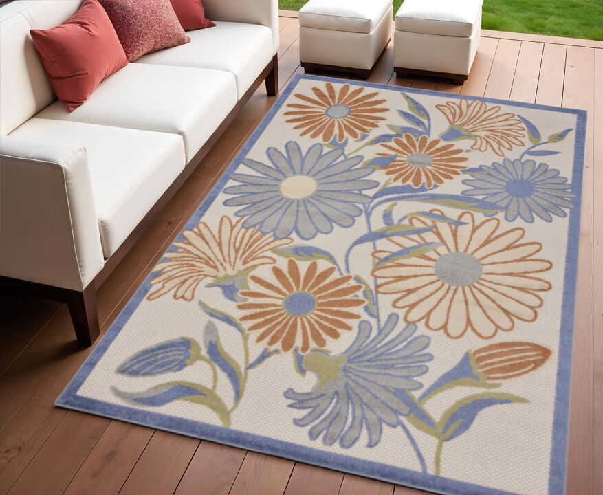 HomeRoots 4' X 6' Beige Floral Indoor Outdoor Area Rug