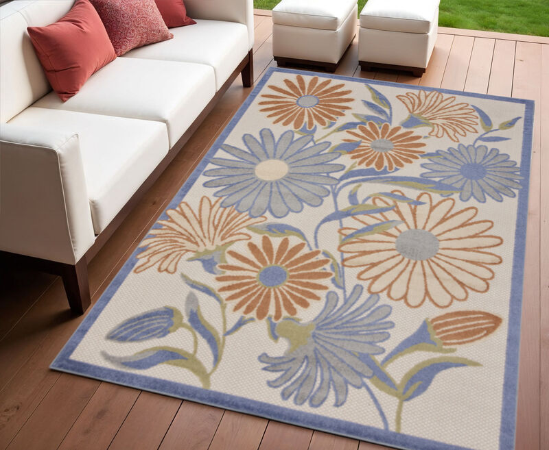 HomeRoots 4' X 6' Beige Floral Indoor Outdoor Area Rug image number 1