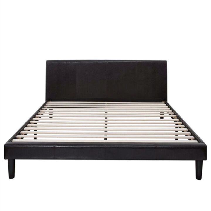Hivvago Full size Modern Platform Bed with Espresso Faux Leather Headboard