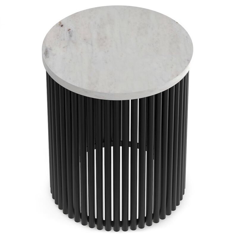 Simpli Home Demy Metal Accent Table In White Marble / Black