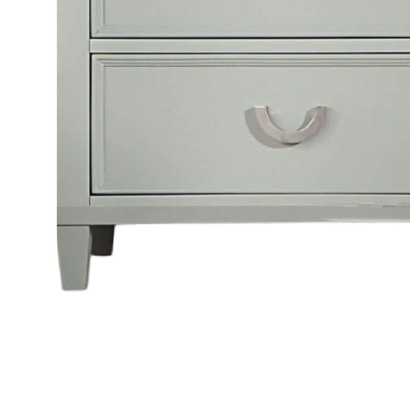 Roly Tall Dresser Chest, 5 Drawers, Chrome Hanging Handles, Gray Wood
