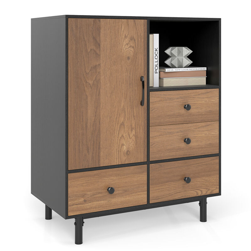 Mid-Century Storage Cabinet with 4 Drawers and Open Shelf Compartment image number 3