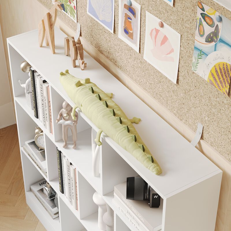 55.1 in. W x 40.9 in. H White Wooden 10-Shelf Freestanding Standard Bookcase Display Bookshelf With Cubes