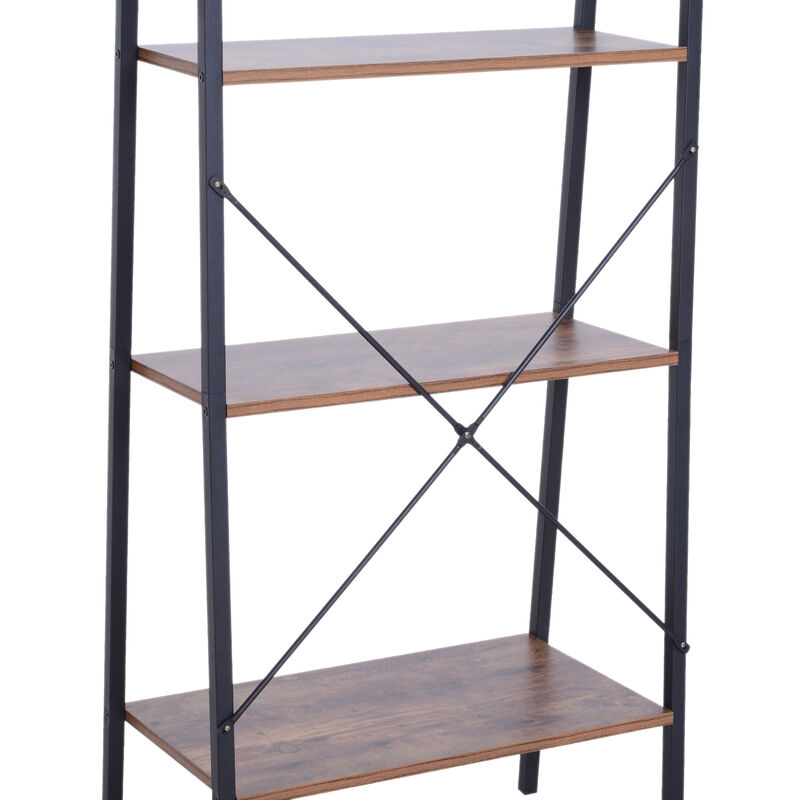 Wooden Metal 4 Tier Vintage Rustic Industrial Ladder Style Bookcase Shelf