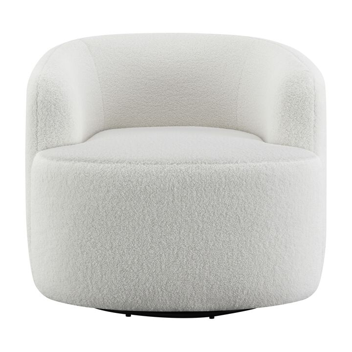 35 Inch Modern Swivel Accent Chair, Padded Seat, Round Barrel Back, White-Benzara
