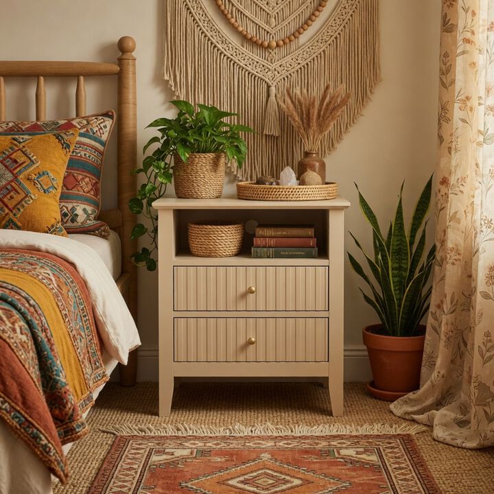 18" Assembled Fluted Nightstand 2-Drawer Gold Knobs