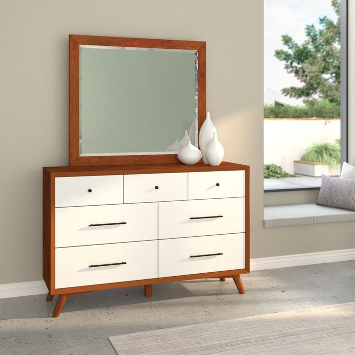 Alpine Furniture Flynn 7 Drawer Two Tone Dresser, Acorn/White